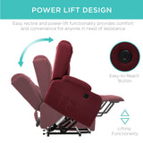Best Choice Products Modern Linen Electric Power Lift Chair, Recliner Massage Chair, Adjustable Furniture for Back, Legs w/ 3 Positions, USB Port, Heat, Cupholders, Easy-to-Reach Button - Burgundy