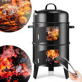 RYHOFOUD T001-2 19-inch BBQ Charcoal Smoker, Heavy Duty Round Smoking-Vertical Multi-Layer Pellet Smoker, Black
