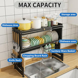 QIUHTR Over The Sink Dish Drying Rack with Dustproof Cover Drying Rack Kitchen with Cutlery Holder,Space Saving Counter Organizer,for Dishes,Plates,Cups,Utensils