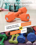 Adjustable Dumbbells Set, 4 in 1 Hand Weights Set for Women Men 10 LB Dumbbell Pair Each 2lbs 3lbs 4lbs 5lbs Weights Dumbbells Set with TPU Soft Rubber Handle for Home Gym Exercise Fitness - Orange