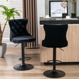MOOLSUN Rotating Velvet Bar Stools Set of 4, Modern Padded with Nailhead Trim and Tufted Back, Adjustable Swivel Counter Height Stools for Kitchen Island, Bar, Club,Black(Black Base)