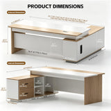 Executive Desk with Storage Cabinet, Modern Office Desk with Side Credenza, Large Manager Desk Workstation for Home Office Business,