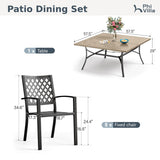 PHI VILLA 9 Pcs Outdoor Dining Set& 57.5" Wood-Like Table