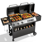 MFSTUDIO Heavy Duty 3 Burner Gas and Charcoal Grill Combo w/Offset Smoker