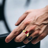 Oseew Emerald Cut Ruby Ring for Men 10k/14k/18k Gold Created Mens Ruby Gemstone Rings Luxury Jewelry Customized 2-6 Carat Men's Ruby Ring Engagement Ring Promise Ring For him