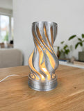 MAKER 3D Twist Spiral Table Lamp in Silver - Handmade 3D Printed Shadow Projection Night Light, Dimmable USB LED Bedside Accent Lamp for Bedroom, Nursery and Office Desk Decor