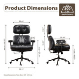 HOOOWOOO Ergonomic Office Chair,Mid Century Modern Computer Desk Chair,Comfy Executive Chair with Extra Wide Tufted Cloudy Seat Lumbar Support High Reclining Back,PU Faux Leather Black
