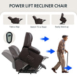 FLEXISPOT XL31 Power Lift Recliner Chair for Elderly, Electric Lift Chair with Massage & Heat, Faux Leather Reclining Sofa for Living Room Bedroom, Brown