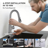 Arofa Kitchen Faucet with Pull Down Sprayer, Brushed Nickel Kitchen Sink Faucet 1-3 Hole Single Handle High Arc Stainless Steel Commercial Modern Kitchen Faucets for RV/Laundry/Outdoor/Bathroom Sink