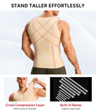 Nebility Compression Shirt Men Tank Top Compression Undershirt Mens Shapewear Body Shaper Waist Trainer Tummy Control Vest, Beige - 3X Large