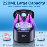 Ultrasonic Retainer Cleaner Machine, 49KHz 220ML Dental Cleaning Pod with Digital Timer, Deep Cleaning Ultrasonic Dentures Cleaner for Night Guards, Braces, Aligner, Toothbrush, Jewelry, Black
