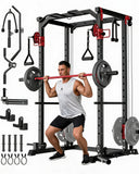 Garvee Power Cage, Multi-Functional Power Racks for Home Gym with Dual Pulley Systems, 1200 LBS Weight Capacity Fitness Squat Rack for Strength Workout with More Training Attachment, Red