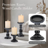 Inweder Wood Pillar Candle Holder: 3Pcs Rustic Black Candle Holders for Pillar Candles Wood Candle Holders Distressed Wooden Farmhouse Candle Holder Large Rustic Candle Holder for Fireplace Table