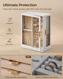Glimmloop 360° Rotating Jewelry Box with 9 Drawers, Spacious Vertical Jewelry Organizer with Glass Window, Jewelry Storage Case, Dustproof & Moisture-resistant Design, White