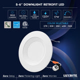 Luxrite 5/6 Inch Retrofit LED Recessed Lighting, 17W=90W, 1500LM, 5CCT Color Selectable 2700K | 3000K | 3500K | 4000K | 5000K, Dimmable Can Light, CRI 90, Wet Rated, Energy Star, Baffle Trim (16 Pack)