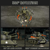 DBshoot 1/18 M4A3 Sherman RC Tank, Smoke, LED Light, Sound, 15 Channel Remote Control Tank, Army Toys with Recoil Force, 60 Minutes Playing Times, Excellent Gift for Kids and Adults Collectors.