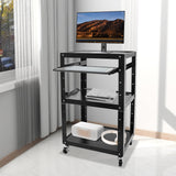 4 Shelves AV Cart Rolling Standing Desk Stand up Desk with Wheels & Tray
