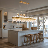 MELKZENPD 60-Inch Gold Modern Crystal Chandelier, 24 Lights, Large Rectangle 2-Tier K9 Crystal Raindrop Pendant Light Fixture for Dining Room, Living Room, Kitchen Island, Bedroom