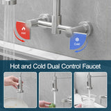 AIMADI Wall Mount Kitchen Faucets, 8-Inch Center Wall Mount Kitchen Sink Faucet with Pull-Down Sprayer,Modern Stainless Steel Design Double Lever Control