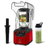 CRANDDI Quiet Commercial Blender with Soundproof Shield, 2200 Watt Professional Blenders for Kitchen, Red