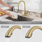 JXMMP Touchless Kitchen Faucet with Pull Down Sprayer, Brushed Gold Motion Sensor Kitchen Faucet, Stainless Steel Hands Free Faucet for Kitchen Sink 1 or 3 Hole