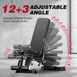 Adjustable Weight Bench, Commercial Grade 1200LB Workout Bench Press Set for Home Gym Strength Training Exercise, Incline Bench with 12+3 Adjustable Backrest&Seat Positions for Full Body Fitness
