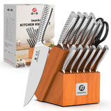 imarku 14-Piece Knife Set with Block, High Carbon Stainless Steel Kitchen Knives with Built-in Sharpener, Dishwasher Safe, Ergonomic Non-Slip Handle, Brown