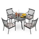 PHI VILLA 5 Piece Outdoor Dining Set for 4, Round Steel Dining Table with Umbrella Hole & Heavy-Duty Metal Chairs with Cushions, Modern Patio Dining Furniture Set for Deck, Backyard, Porch