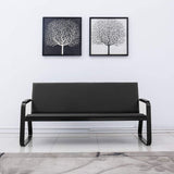 Waiting Room Chair with Armrest PU Leather Office Furniture Bench, Office Guest Seating Lobby (Black) wonline