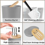 Britimes Bathroom Accessories Set, Grey Shower Curtain Set with Trash Can, Soap Dispenser, Toilet Brush Holder, Toothbrush Holder and Toothbrush Cup for Bathroom Decor
