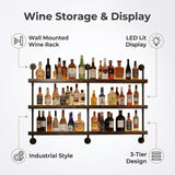 Woskar 3-Tier Wall Mounted Wine Rack, Industrial Pipe Bar Shelf for Wine Bottle Storage, Industrial Pipe Shelves Shelf Shelving (47.2" W x 47.2" H)