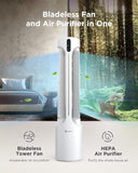 AIRMATE Air Purifier Bladeless Tower Fans, 1500CFM Large Air Volume, 45" 2-in-1 Standing Fan for Bedroom & Home, 28ft/s Velocity, 90° Oscillation, 24H Timer, Low Noise, White