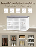 DINZI LVJ Shoe Storage Bench with Cushion, Cubby Shoe Rack with 9 Cubbies, Adjustable Shelves, Multifunctional Shoe Organizer Bench for Entryway, Mudroom, Hallway, Closet and Garage, White