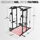 Mikolo K6 Power Cage, Power Rack with Cable Crossover System, Home Gym Packages with Weight Bench, Olympic Barbell, 370b Weight Set-Black
