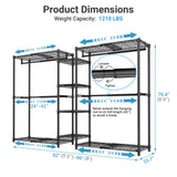 VIPEK X3 Expandable Heavy Duty Clothes Rack Adjustable from 5'2" to 8' with Adjustable Shelves and Hanger Rods, Large Freestanding Clothing Racks Reach-in & Walk-in Closet, Max Load 1210LBS, Black