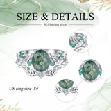 Oseew Natural Moss Agate Ring for Women 2CT Oval Cut 2 Pieces Engagement Ring Set 10K/14K/18K Solid Gold/Sterling Silver Wedding Vintage Leaf Bridal Promise Ring with Gift Box