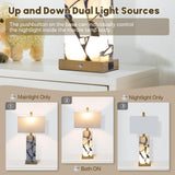 Natural Marble Table Lamps Set of 2: 3-Color Temperatures Alabaster Lamp with Nightlight, Bedside lamps with USB Ports, Bedroom Lamps for Night Stands End Table lamps for Living Room, Bulbs Included