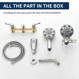 3 Handles Shower Faucet Set with Tub Spout Bathtub Shower Faucet Combo Set Shower System Complete Tub and Shower Trim Kit Brushed Nickel Wall Mounted Shower Fixtures