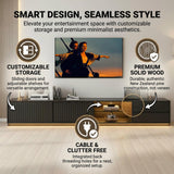 Quvex 71" TV Stand for TVs up to 80", Mid Century Modern Entertainment Center with Fluted Sliding Doors, Drawers, Cord Management & Adjustable Shelves, Wooden Media Console for Living Room, Black