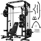 JELENS C21 Power Cage, 2000LBS Multi-Function Power Rack with Independent Dual Pulley System, All-in-One Squat Rack for Cable Crossover, Home Gym Workout Machine (Black, 370LBS Black)