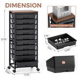 SYKIARIOL Rolling Cart with Drawers,10 Drawer Rolling Cart, Rolling storage cart with drawers, Black Rolling Drawer Cart, Teacher Rolling Cart