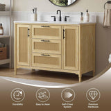 DELUXE LIVING 48 Inch Bathroom Vanity with Sink, Quartz Top, Light Oak