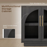 Hotmeily 30.7" Tall Arched Glass Entertainment Center,Grey Black Oak