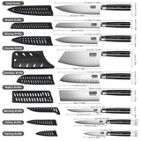 MDHAND Chef Knife Set with Roll Bag, 10PCS Professional Knife Set with Sharpener, High Carbon Stainless Steel Japanese Kitchen Knives - Black Pakkawood Handle, Dishwasher Safe, For Cooking, Chef Gifts