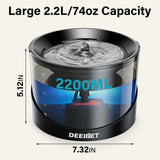 DEEIPET 2.2L/74oz Bubbling Cat Water Fountain, 360° Drinking Area, 24H Oxygen-Rich Flow, Replaceable Pump & BPA-Free ABS, LED Auto Shut-Off Pump, Ultra Quiet USB Adapter, for Cats & Small Dogs