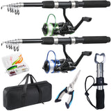 Tripquips Fishing Rod, 2PCS Telescopic Fishing Rod and Reel Combo with Fishing Pliers and Lip Gripper, Pre-Loaded Spinning Reel Combo Set, Fishing Pole with Carrier Bag Fishing Gear(Blue & Green) Tripquips