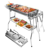 Portable Charcoal Grill, Folding Barbecue Grill with Storage Shelf, 39" x 13.39"x 27.56" Stainless Steel BBQ Smoker Barbecue Tool Kits for Outdoor Cooking Camping Hiking Picnics Backpacking (Large)