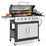MFSTUDIO 6-Burner Propane Gas Grill, Stainless Steel BBQ Grill with Side Burner and Porcelain-Enameled Cast Iron Grates, High Output Gas BBQ Grills