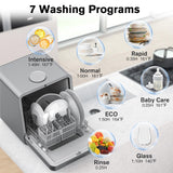 MOMOKOVA Portable Countertop Dishwasher with 5L Built-in Water Tank,Upgraded 7 Program & 24H Delayed Wash,360° Dual Spray, 167℉ High-Temp & No Hookup Needed for Home,white (Stellar Carbon)