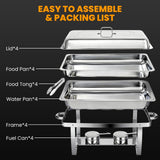 4 Pack Chafing Dishes for Buffet 9QT, Chafing Dish Buffet Set Rectangular with 4 Serving Tongs, Full Size Chafing Pan, Buffet Server Warmer Parties New Year, Chafers and Buffets Warmers Sets